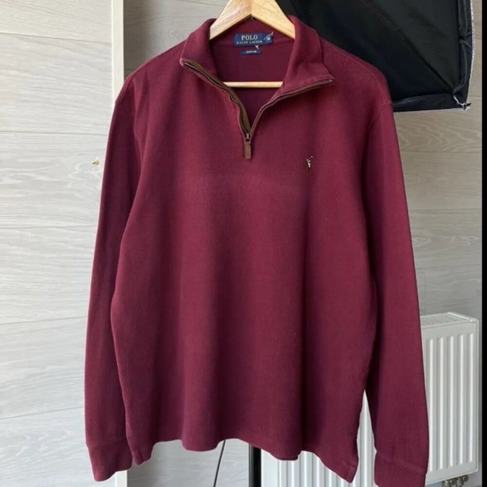 Polo Ralph Lauren vintage 1/4 Knit zip burgundy maroon cotton sweater